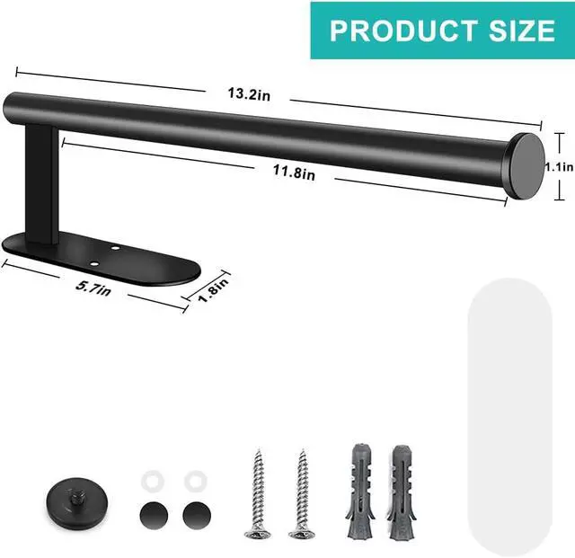 Alt view image 2 of 6 - MGahyi Black Paper Towel Holder Under Cabinet Wall Mount | 13.2In Rust-resistant Stainless Steel Paper Towel Roll Rack, Self Adhesive Or Drilling, for Kitchen Laundry Bathroom