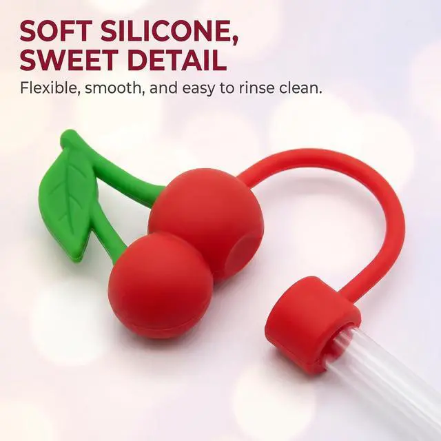 Alt view image 3 of 7 - Red Cherries Silicone Straw Cover for 10mm Straw Covers Cap for Stanley Cup Accessories, for Stanley cup Accessories for Reusable Straws Tip Lids (Fruit Cap)