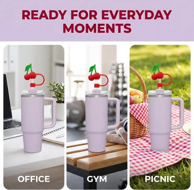 Alt view image 6 of 7 - Red Cherries Silicone Straw Cover for 10mm Straw Covers Cap for Stanley Cup Accessories, for Stanley cup Accessories for Reusable Straws Tip Lids (Fruit Cap)