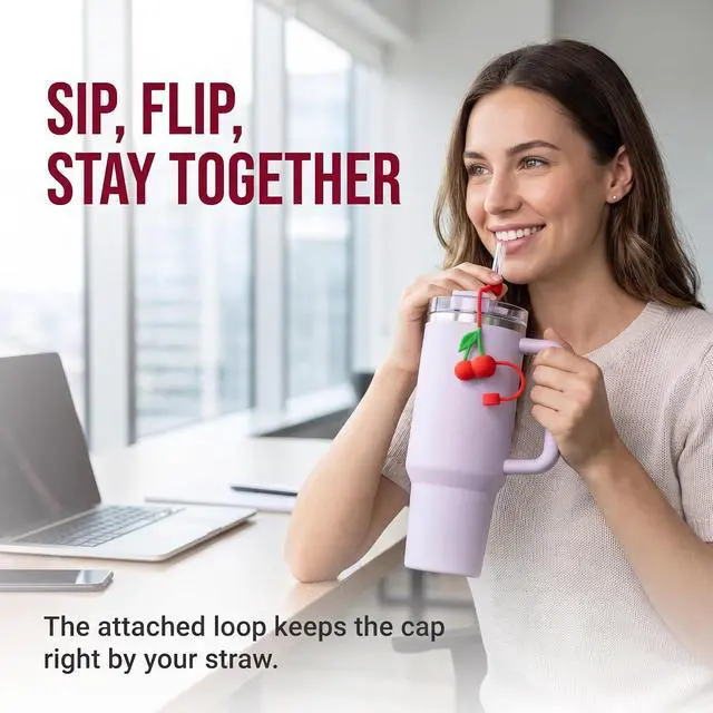Alt view image 4 of 7 - Red Cherries Silicone Straw Cover for 10mm Straw Covers Cap for Stanley Cup Accessories, for Stanley cup Accessories for Reusable Straws Tip Lids (Fruit Cap)