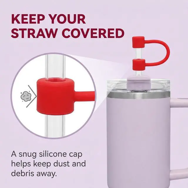 Alt view image 2 of 7 - Red Cherries Silicone Straw Cover for 10mm Straw Covers Cap for Stanley Cup Accessories, for Stanley cup Accessories for Reusable Straws Tip Lids (Fruit Cap)
