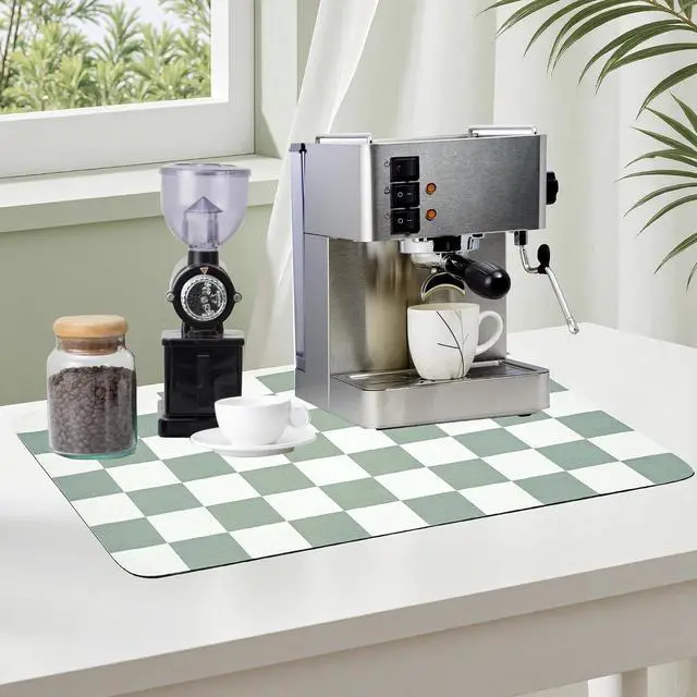 Alt view image 2 of 7 - Coffee Mat Checkered Dish Drying Pad for Kitchen Pet Placemat Absorbent Quick Dry Washable Anti-slip Rubber Backed Mats for Kitchen Counter Coffee Bar Bathroom Bedroom 15.7" x 23.6"