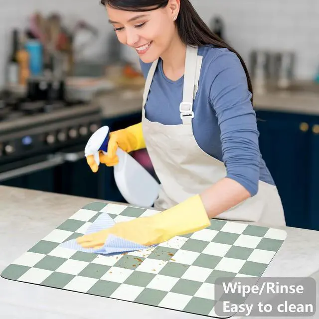 Alt view image 4 of 7 - Coffee Mat Checkered Dish Drying Pad for Kitchen Pet Placemat Absorbent Quick Dry Washable Anti-slip Rubber Backed Mats for Kitchen Counter Coffee Bar Bathroom Bedroom 15.7" x 23.6"