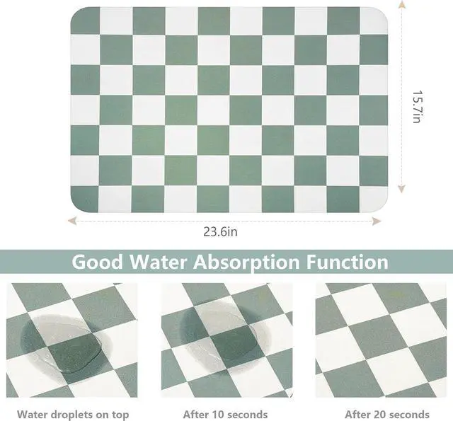 Alt view image 5 of 7 - Coffee Mat Checkered Dish Drying Pad for Kitchen Pet Placemat Absorbent Quick Dry Washable Anti-slip Rubber Backed Mats for Kitchen Counter Coffee Bar Bathroom Bedroom 15.7" x 23.6"