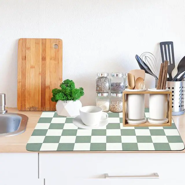 Alt view image 7 of 7 - Coffee Mat Checkered Dish Drying Pad for Kitchen Pet Placemat Absorbent Quick Dry Washable Anti-slip Rubber Backed Mats for Kitchen Counter Coffee Bar Bathroom Bedroom 15.7" x 23.6"