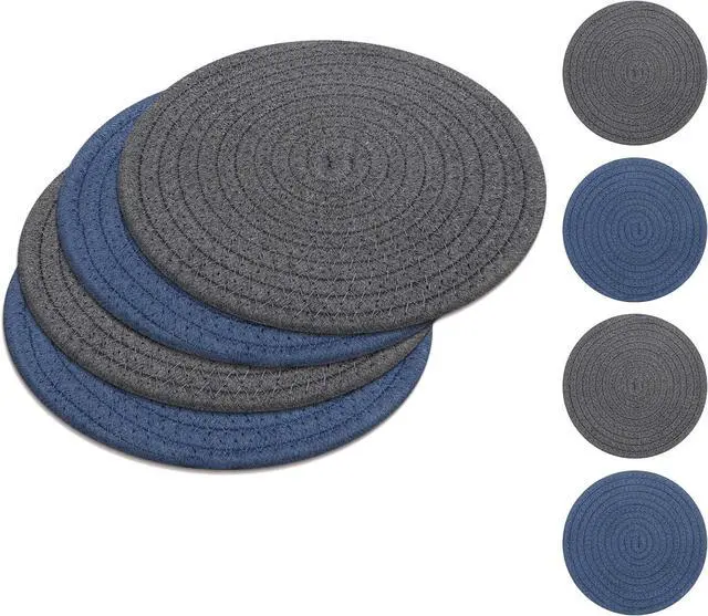Main image of SHACOS 8 Inch Trivets for Hot Dishes, 4 Pcs Cotton Trivets Mats | Hot Pads for Kitchen Countertops and Table, Heat-Resistant Pot Holders for Hot Pots and Pans(Blue+Dark Grey)
