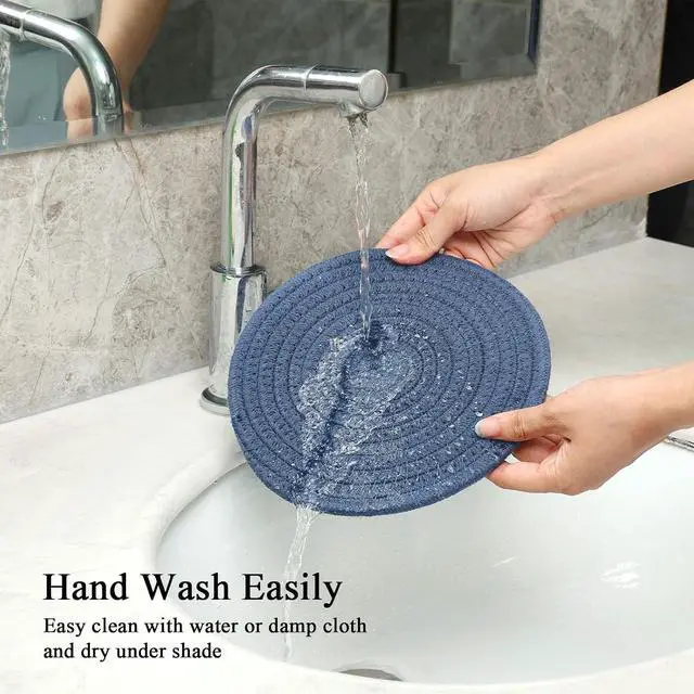Alt view image 5 of 7 - SHACOS 8 Inches Trivets for Hot Dishes, 4 Pieces | Cotton Trivets Mats for Kitchen, Hot Pads for Countertops and Table, Heat-Resistant Pot Holders for Hot Pots and Pans, Blue