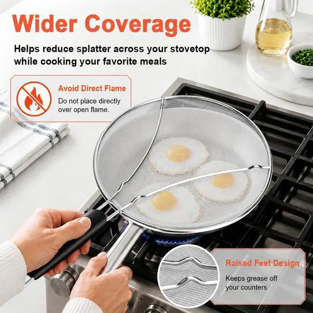 Alt view image 3 of 7 - Splatter Screen for Frying Pan 13 Inch - Stainless Steel Grease Splatter Guard - Oil Splash Guard & Fine Mesh Cover for Cooking Bacon, Fried Chicken & Popcorn