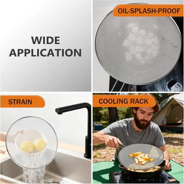 Alt view image 5 of 5 - 2-Pack Splatter Guard, 13 in Stainless Steel Grease Splatter Screen - Oil-Resistant Mesh for Fry Pan, Suitable for Most Cookware, Kitchen Essential