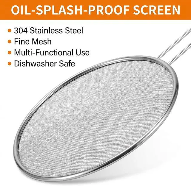 Alt view image 3 of 7 - 7.5 in Grease Splatter Guard, Stainless Steel Splatter Guard for Frying Pan Oil Splatter-Screen with Comfortable Grip Handle and Ultra Fine Mesh (Diameter 19 cm,Handle 14.3cm)