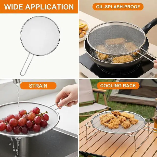 Alt view image 5 of 7 - 7.5 in Grease Splatter Guard, Stainless Steel Splatter Guard for Frying Pan Oil Splatter-Screen with Comfortable Grip Handle and Ultra Fine Mesh (Diameter 19 cm,Handle 14.3cm)