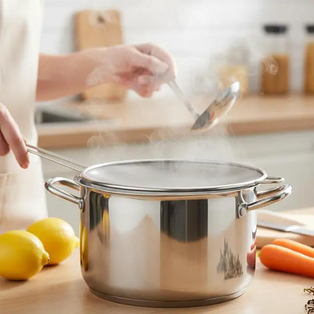 Alt view image 6 of 7 - 7.5 in Grease Splatter Guard, Stainless Steel Splatter Guard for Frying Pan Oil Splatter-Screen with Comfortable Grip Handle and Ultra Fine Mesh (Diameter 19 cm,Handle 14.3cm)