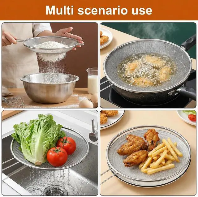 Alt view image 7 of 7 - 7.5 in Grease Splatter Guard, Stainless Steel Splatter Guard for Frying Pan Oil Splatter-Screen with Comfortable Grip Handle and Ultra Fine Mesh (Diameter 19 cm,Handle 14.3cm)