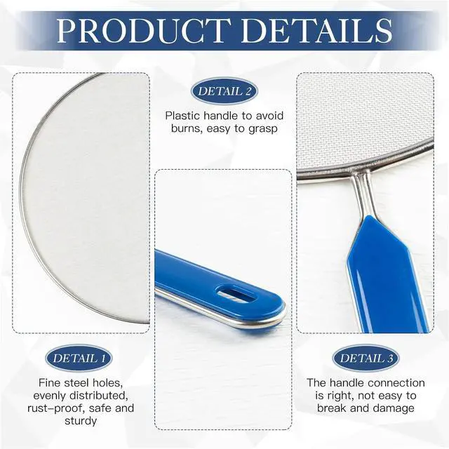 Alt view image 3 of 7 - 8 Inch Grease Splatter Screen Guard Stainless Steel Splash Screen Protector Guards with Handle Splash-Proof Frying Pan Mesh Pot Lid Cover for Kitchen Cooking Gadgets