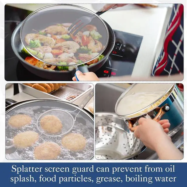 Alt view image 5 of 7 - 8 Inch Grease Splatter Screen Guard Stainless Steel Splash Screen Protector Guards with Handle Splash-Proof Frying Pan Mesh Pot Lid Cover for Kitchen Cooking Gadgets