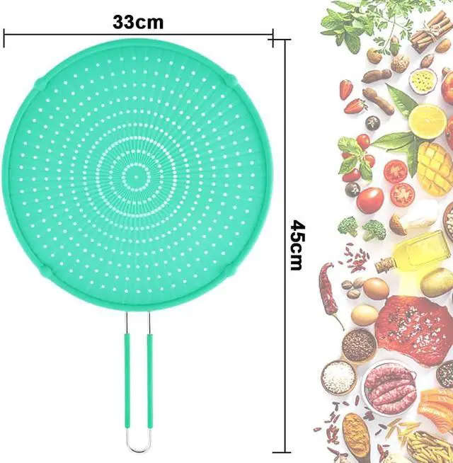 Alt view image 2 of 6 - Splatter Screen for Frying Pan, Grease Splatter Guard, Heat-Resistant Splatter Guards for Frying, Silicone Splatter Guard for Everyday Cooking, Dishwasher Safe, Green 16in×12in×0.5in)
