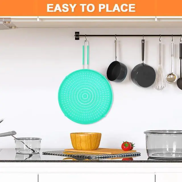 Alt view image 3 of 6 - Splatter Screen for Frying Pan, Grease Splatter Guard, Heat-Resistant Splatter Guards for Frying, Silicone Splatter Guard for Everyday Cooking, Dishwasher Safe, Green 16in×12in×0.5in)