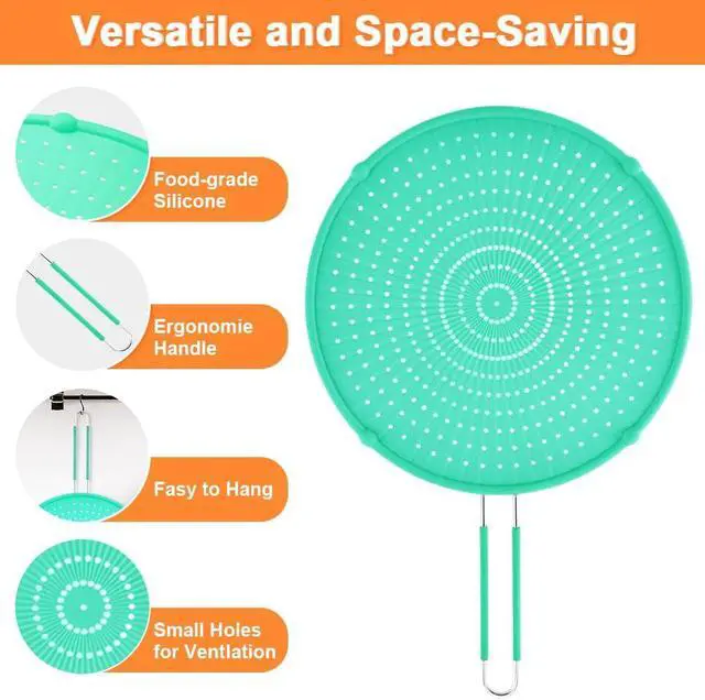 Alt view image 4 of 6 - Splatter Screen for Frying Pan, Grease Splatter Guard, Heat-Resistant Splatter Guards for Frying, Silicone Splatter Guard for Everyday Cooking, Dishwasher Safe, Green 16in×12in×0.5in)