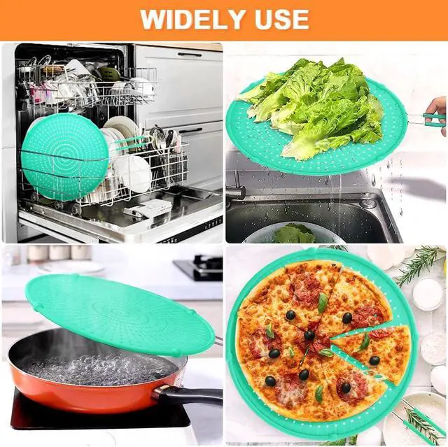 Alt view image 5 of 6 - Splatter Screen for Frying Pan, Grease Splatter Guard, Heat-Resistant Splatter Guards for Frying, Silicone Splatter Guard for Everyday Cooking, Dishwasher Safe, Green 16in×12in×0.5in)