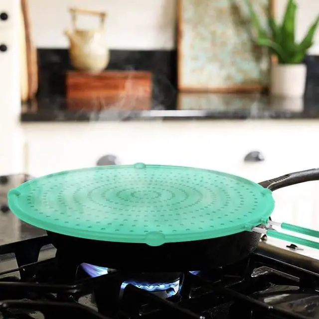 Alt view image 6 of 6 - Splatter Screen for Frying Pan, Grease Splatter Guard, Heat-Resistant Splatter Guards for Frying, Silicone Splatter Guard for Everyday Cooking, Dishwasher Safe, Green 16in×12in×0.5in)