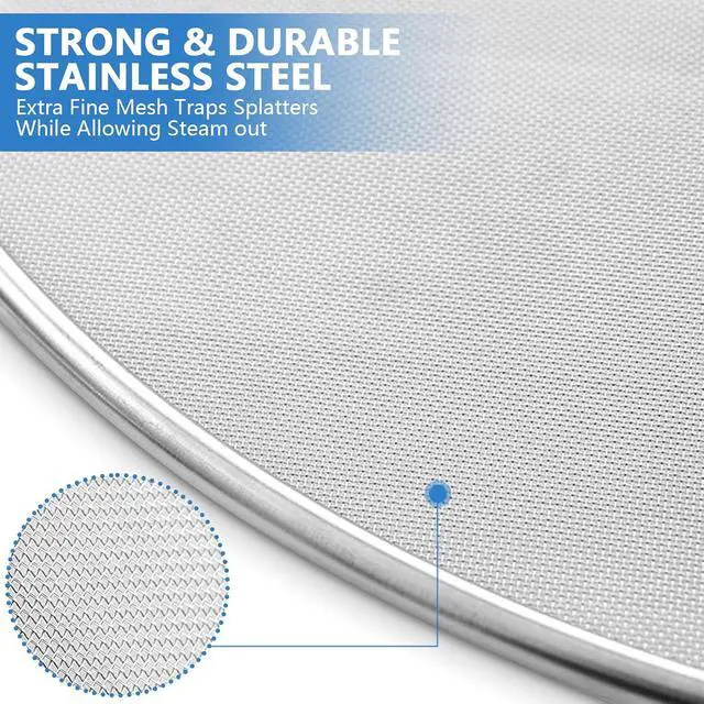 Alt view image 3 of 5 - Splatter Screen for Kitchen, Stainless Steel Fine Mesh Splatter Screen for Frying Pan, 10, 13 Inch Grease Splatter Guard with Fold Flat Knob