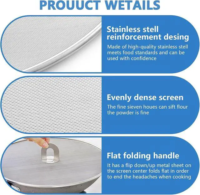 Alt view image 4 of 5 - Splatter Screen for Kitchen, Stainless Steel Fine Mesh Splatter Screen for Frying Pan, 10, 13 Inch Grease Splatter Guard with Fold Flat Knob