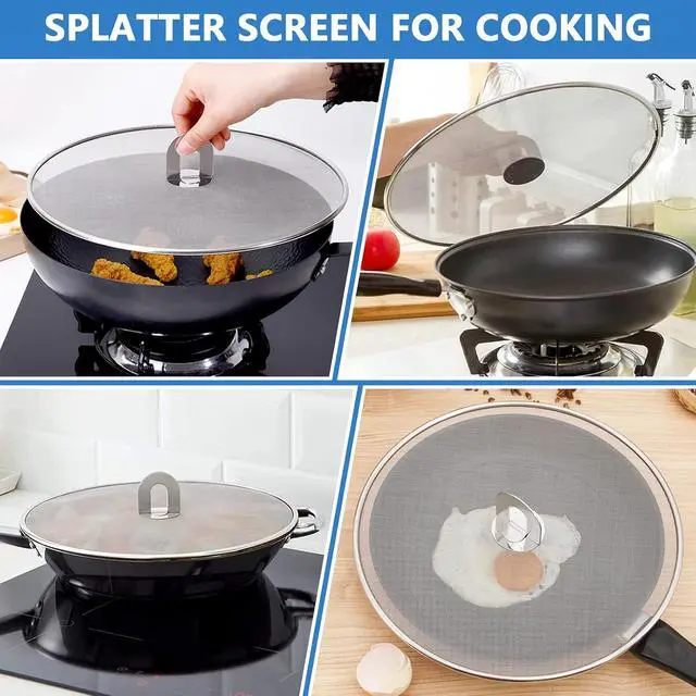 Alt view image 5 of 5 - Splatter Screen for Kitchen, Stainless Steel Fine Mesh Splatter Screen for Frying Pan, 10, 13 Inch Grease Splatter Guard with Fold Flat Knob