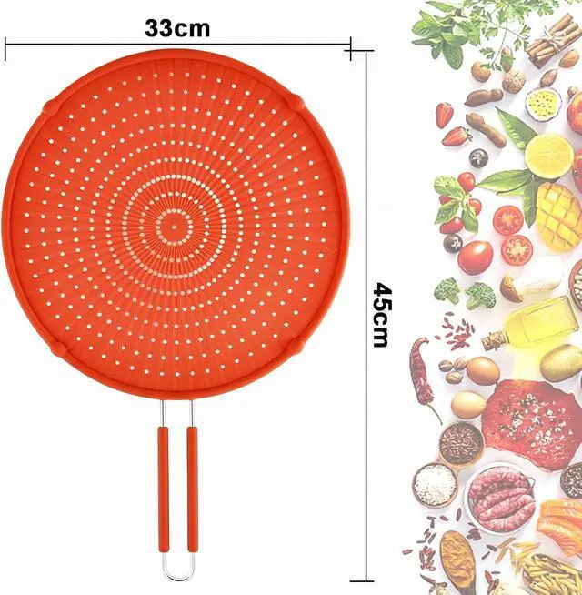 Alt view image 2 of 6 - Silicone Large Splatter Screen for Frying Pan, Pan Splatter Guard | Heat-Resistant Splash Guard for Frying Pan,Bacon Splatter Guard, Dishwasher Safe, Red16in×12in×0.5in