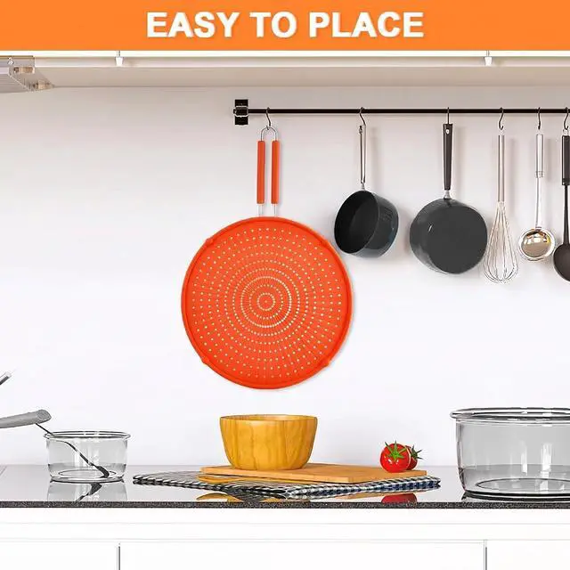 Alt view image 3 of 6 - Silicone Large Splatter Screen for Frying Pan, Pan Splatter Guard | Heat-Resistant Splash Guard for Frying Pan,Bacon Splatter Guard, Dishwasher Safe, Red16in×12in×0.5in