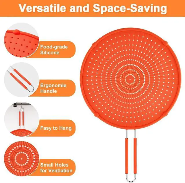 Alt view image 4 of 6 - Silicone Large Splatter Screen for Frying Pan, Pan Splatter Guard | Heat-Resistant Splash Guard for Frying Pan,Bacon Splatter Guard, Dishwasher Safe, Red16in×12in×0.5in