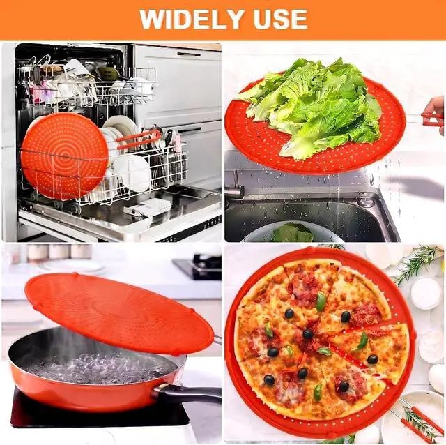 Alt view image 5 of 6 - Silicone Large Splatter Screen for Frying Pan, Pan Splatter Guard | Heat-Resistant Splash Guard for Frying Pan,Bacon Splatter Guard, Dishwasher Safe, Red16in×12in×0.5in