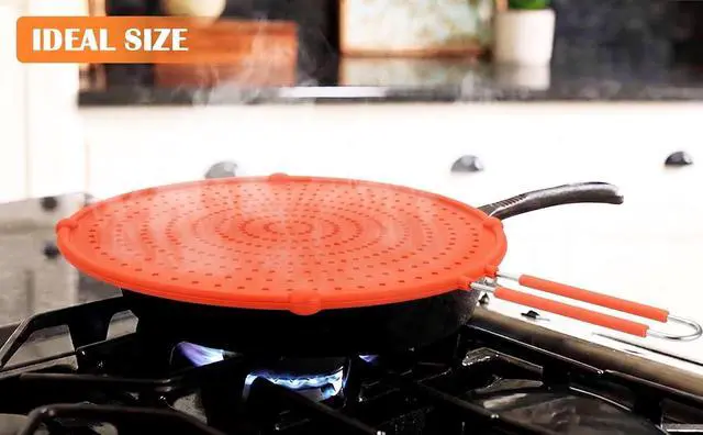 Alt view image 6 of 6 - Silicone Large Splatter Screen for Frying Pan, Pan Splatter Guard | Heat-Resistant Splash Guard for Frying Pan,Bacon Splatter Guard, Dishwasher Safe, Red16in×12in×0.5in