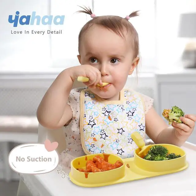 Alt view image 2 of 6 - Silicone Baby Foldable Dinner Plates with Forks and Spoons, Lemon | yahaa Novelty Plates Baby Travel Essential, Toddler Plates Set, Microwave & Dishwasher Safe