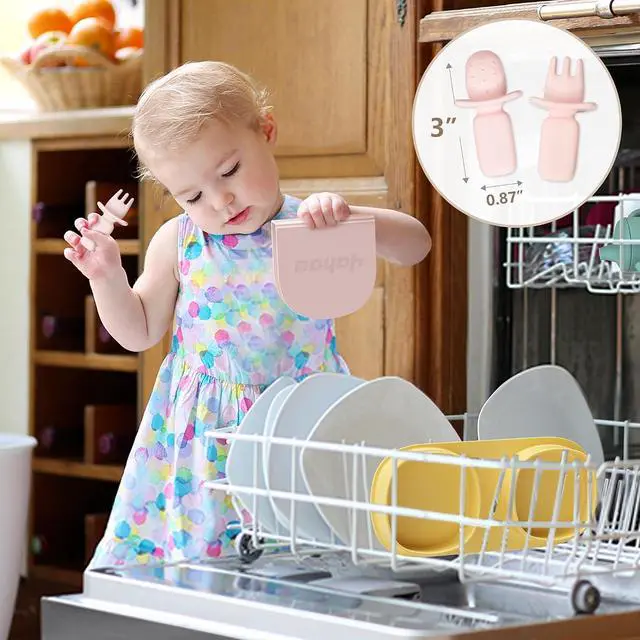 Alt view image 4 of 6 - Silicone Baby Foldable Dinner Plates with Forks and Spoons, Lemon | yahaa Novelty Plates Baby Travel Essential, Toddler Plates Set, Microwave & Dishwasher Safe