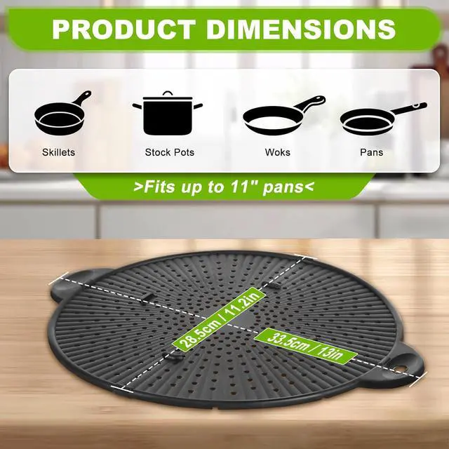 Alt view image 2 of 7 - Silicone Splatter Screen for Frying Pan - 11 Inch Heat-Resistant Silicone Grease Splatter Guard, Multi-Use Oil Splash Guard for Kitchen Cooking Pan Cover, Dishwasher Safe