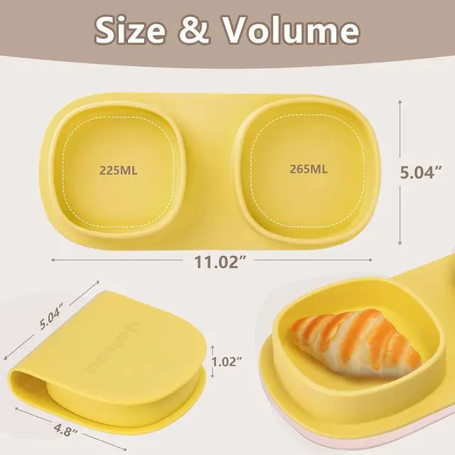 Alt view image 5 of 6 - Silicone Baby Foldable Dinner Plates with Forks and Spoons, Lemon | yahaa Novelty Plates Baby Travel Essential, Toddler Plates Set, Microwave & Dishwasher Safe