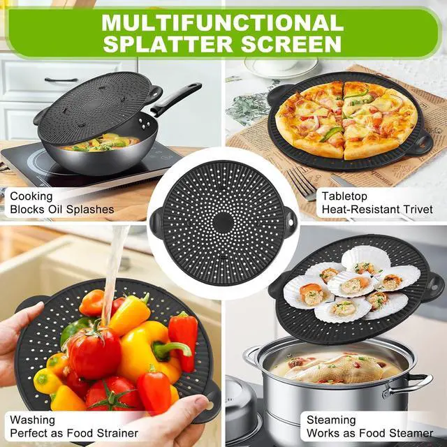 Alt view image 7 of 7 - Silicone Splatter Screen for Frying Pan - 11 Inch Heat-Resistant Silicone Grease Splatter Guard, Multi-Use Oil Splash Guard for Kitchen Cooking Pan Cover, Dishwasher Safe