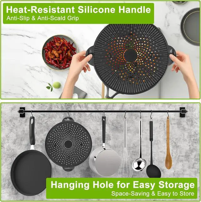 Alt view image 5 of 7 - Silicone Splatter Screen for Frying Pan - 11 Inch Heat-Resistant Silicone Grease Splatter Guard, Multi-Use Oil Splash Guard for Kitchen Cooking Pan Cover, Dishwasher Safe