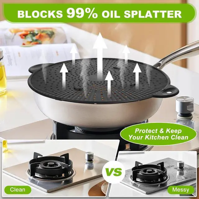 Alt view image 4 of 7 - Silicone Splatter Screen for Frying Pan - 11 Inch Heat-Resistant Silicone Grease Splatter Guard, Multi-Use Oil Splash Guard for Kitchen Cooking Pan Cover, Dishwasher Safe