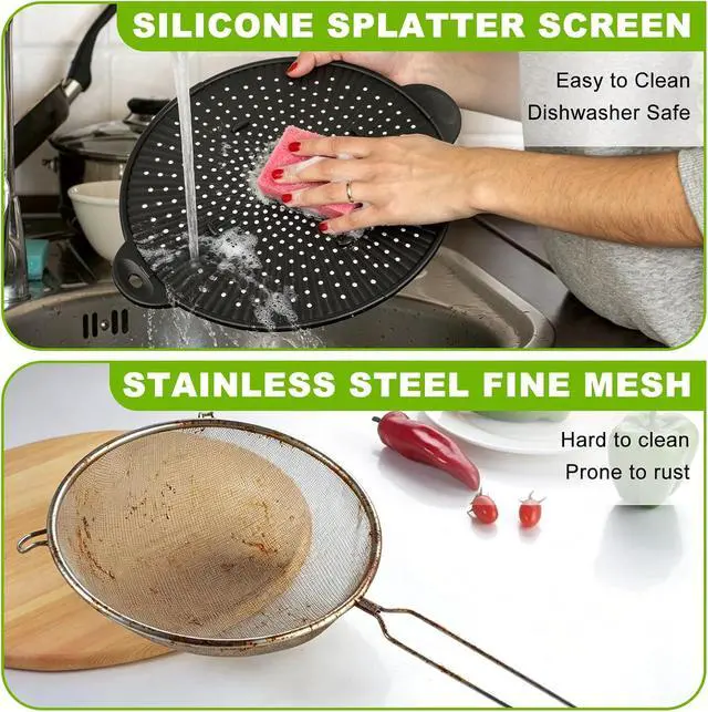 Alt view image 6 of 7 - Silicone Splatter Screen for Frying Pan - 11 Inch Heat-Resistant Silicone Grease Splatter Guard, Multi-Use Oil Splash Guard for Kitchen Cooking Pan Cover, Dishwasher Safe