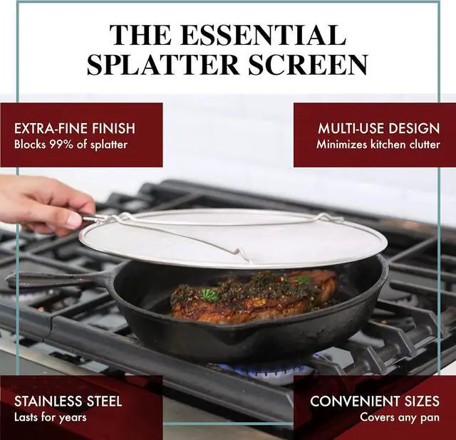 Alt view image 2 of 7 - Splatter Screen for Frying Pan - 9.5 Inch Stainless Steel Grease Splatter Guard - Cover Oil Splash when Sizzling Bacon, Cooking Fried Chicken or Popcorn