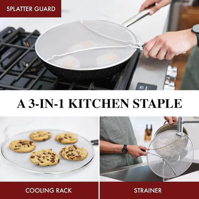 Alt view image 4 of 7 - Splatter Screen for Frying Pan - 9.5 Inch Stainless Steel Grease Splatter Guard - Cover Oil Splash when Sizzling Bacon, Cooking Fried Chicken or Popcorn