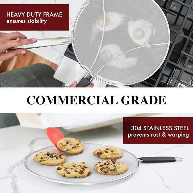 Alt view image 6 of 7 - Splatter Screen for Frying Pan - 9.5 Inch Stainless Steel Grease Splatter Guard - Cover Oil Splash when Sizzling Bacon, Cooking Fried Chicken or Popcorn