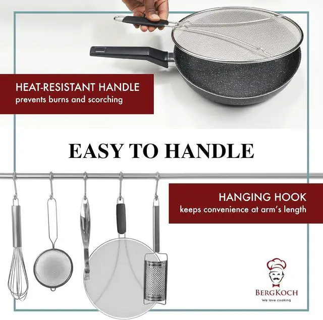 Alt view image 7 of 7 - Splatter Screen for Frying Pan - 9.5 Inch Stainless Steel Grease Splatter Guard - Cover Oil Splash when Sizzling Bacon, Cooking Fried Chicken or Popcorn