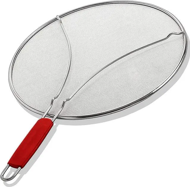 Main image of ALPHA LIVING 13" Splatter Guard for Frying Pan & Food Strainer and Universal Cookware- Stops Hot Oil Splash - Splatter Screen for Cooking - Red