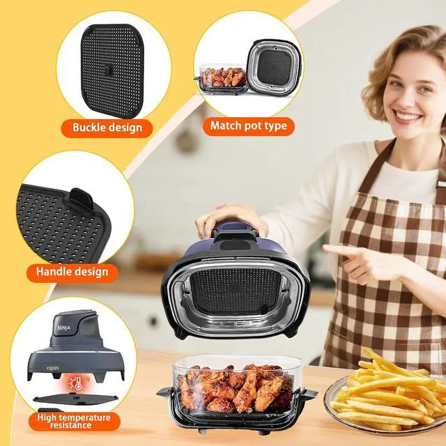 Alt view image 3 of 7 - 2 Pcs Ninja Air Fryer Splatter Screen, Silicone Combi Accessories For Ninja Crispi Fn101, Reusable Air Fryer Replacement Parts(Updated Version with Larger Cooling Holes)