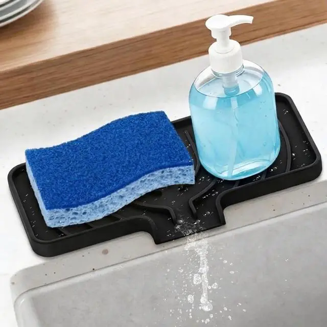 Main image of GUUKIN Sponge Holder for Kitchen Sink, Sink Caddy and Soap Tray | 10x4 inch Kitchen Sink Organizer | Compatible with Scrub Daddy, Kitchen Sink Accessories (Black)