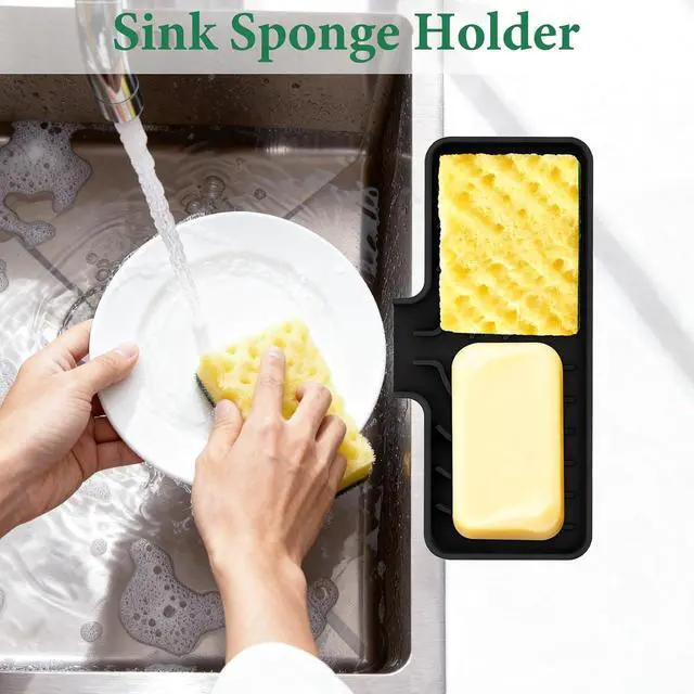 Alt view image 3 of 7 - GUUKIN Sponge Holder for Kitchen Sink, Sink Caddy and Soap Tray | 10x4 inch Kitchen Sink Organizer | Compatible with Scrub Daddy, Kitchen Sink Accessories (Black)