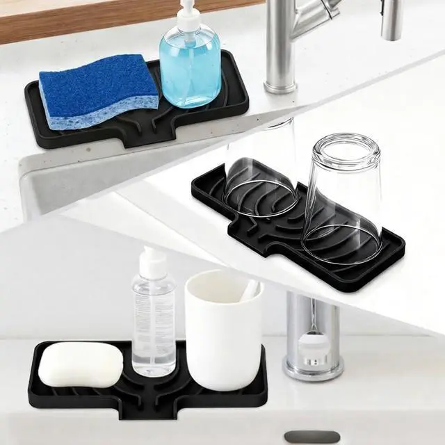 Alt view image 6 of 7 - GUUKIN Sponge Holder for Kitchen Sink, Sink Caddy and Soap Tray | 10x4 inch Kitchen Sink Organizer | Compatible with Scrub Daddy, Kitchen Sink Accessories (Black)