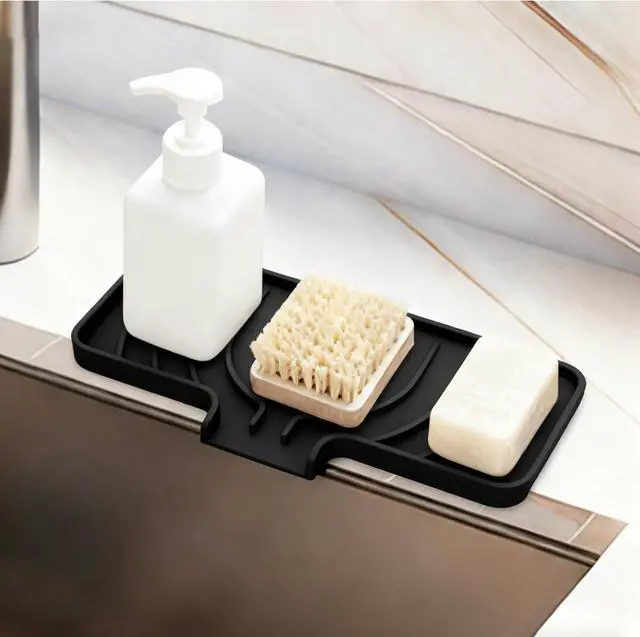 Alt view image 7 of 7 - GUUKIN Sponge Holder for Kitchen Sink, Sink Caddy and Soap Tray | 10x4 inch Kitchen Sink Organizer | Compatible with Scrub Daddy, Kitchen Sink Accessories (Black)